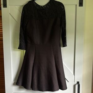 Taylor Black Fit and Flare Dress 3/4 Sleeve Crew Neck